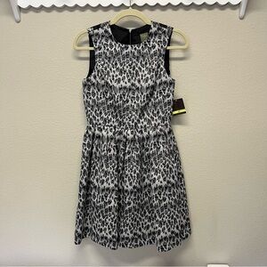 Taylor Petites Black and White Animal Print Dress